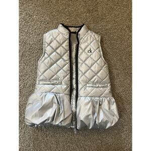 Calvin Klein Girls Silver Quilted Puffer Vest Size 5 Zip Front Lightweight